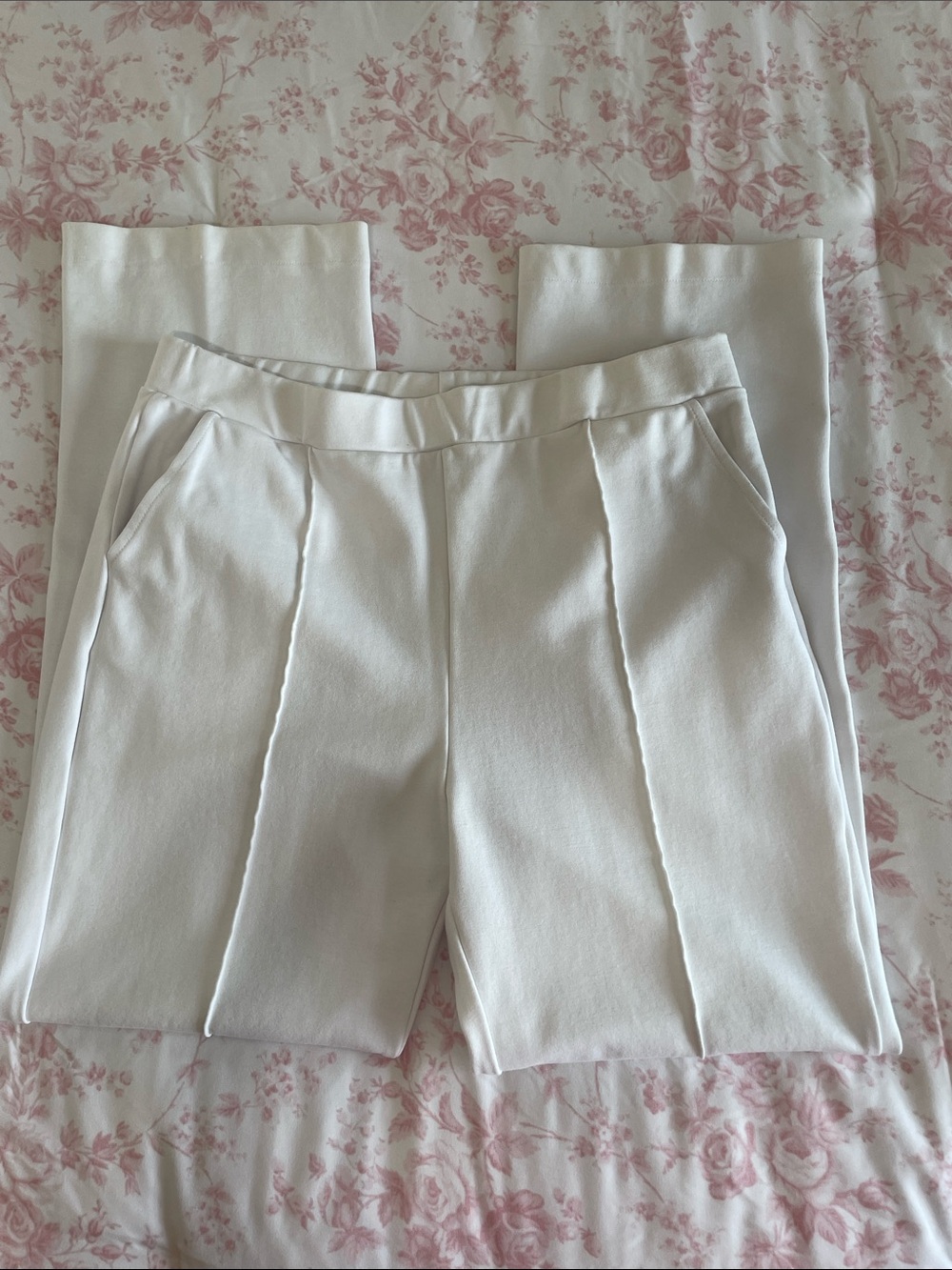 Tailored White Ponte Front-Crease Trousers